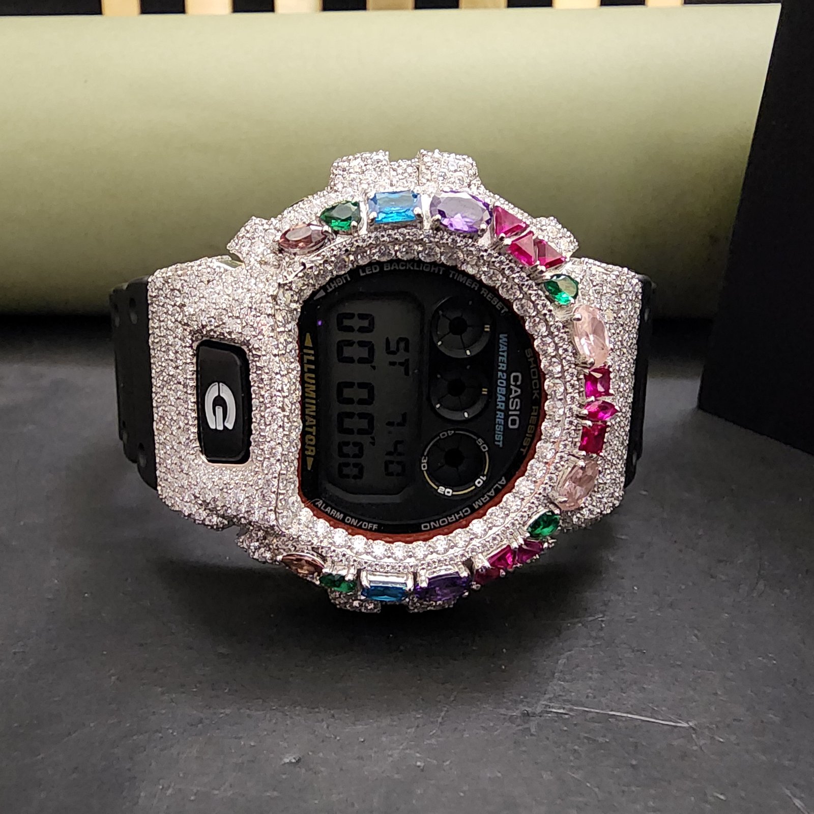 Half Iced Out Multi Color Gemstone Pave Custom Diamond Case