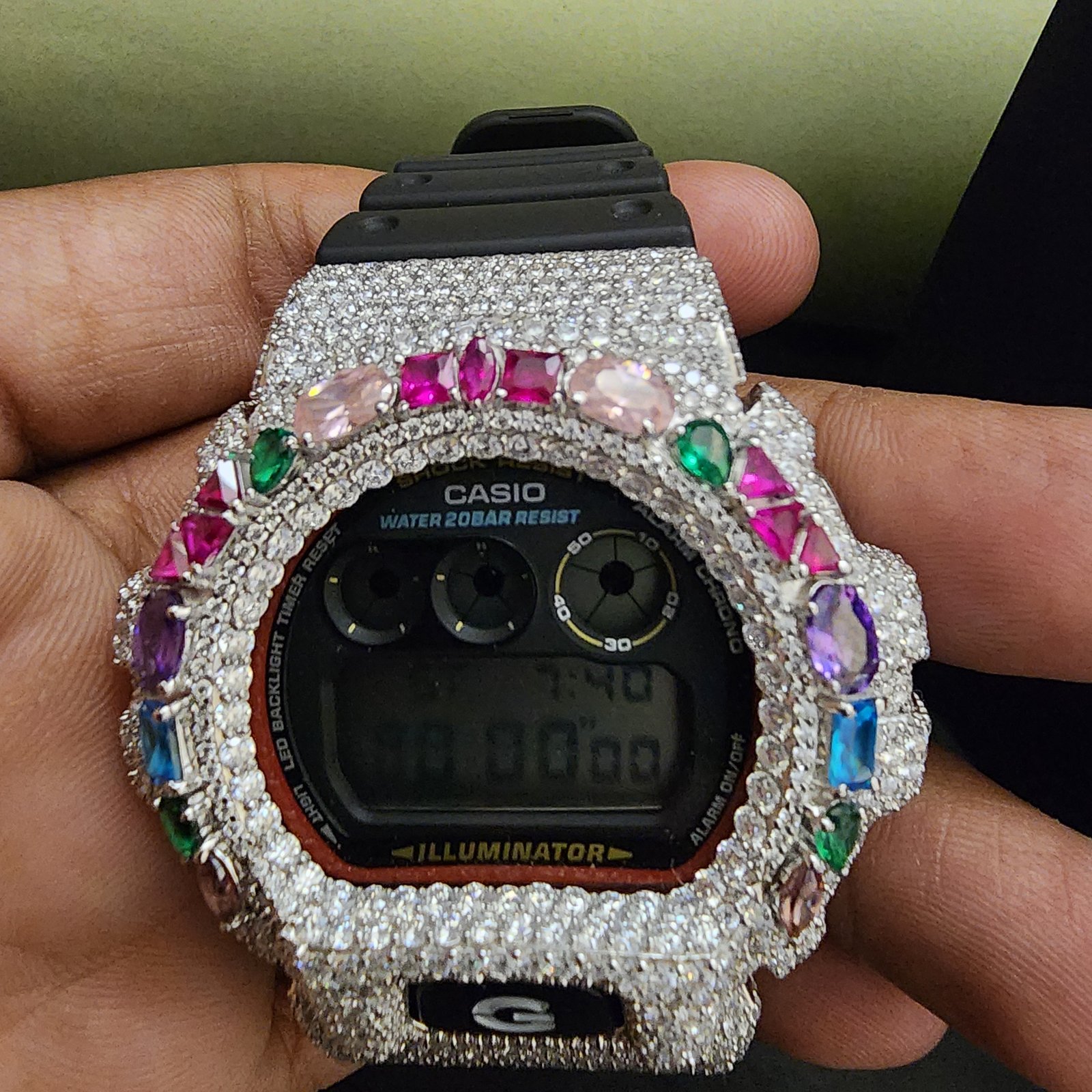 Half Iced Out Multi Color Gemstone Pave Custom Diamond Case Alternate View