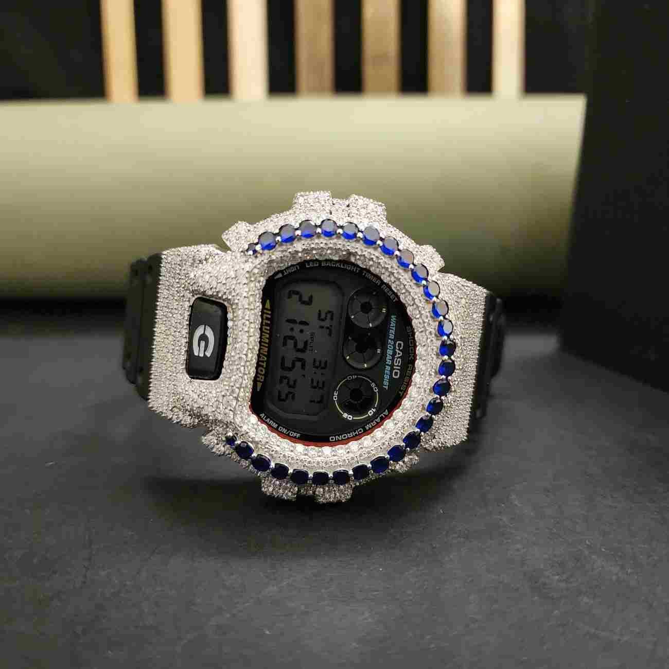 Half Iced Out Blue Round Cut Custom Pave Diamond Case-