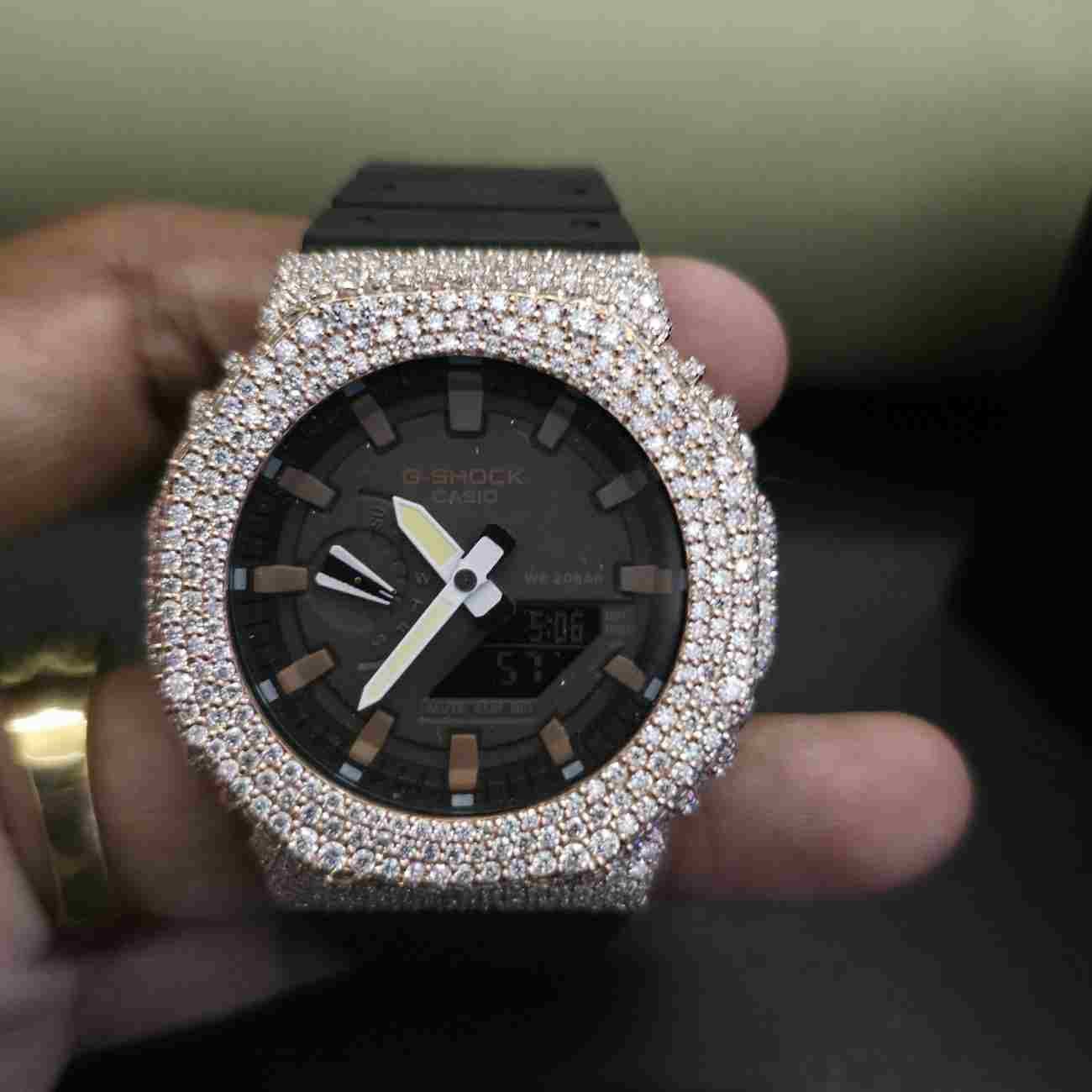 Half Iced Out Two Tone Rose Gold And White Custom Diamond Case Alternate View