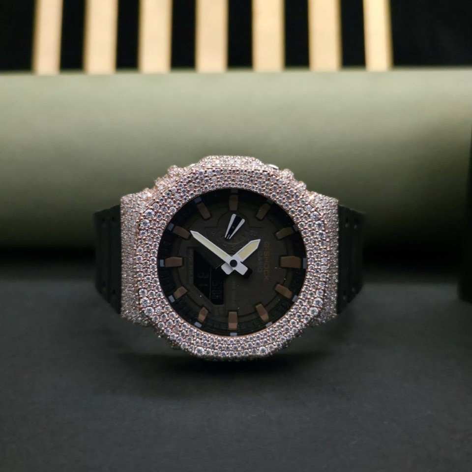 Half Iced Out Two Tone Rose Gold And White Custom Diamond Case