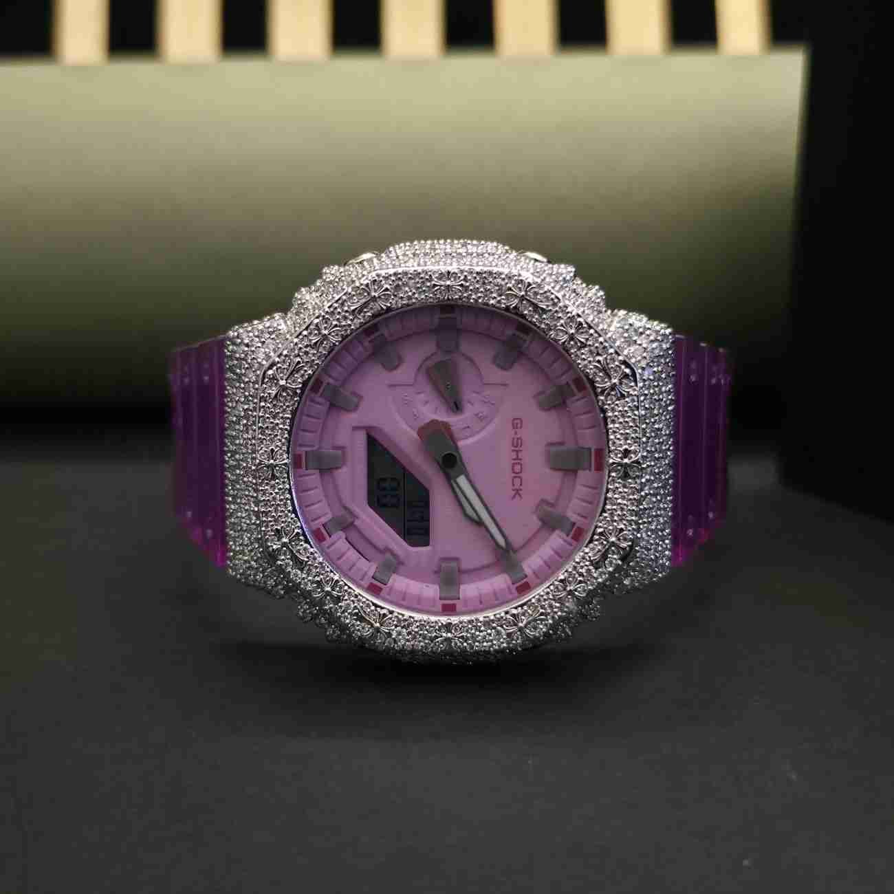 Women's Half Iced Out Purple Dial Custom Diamond Case For Her