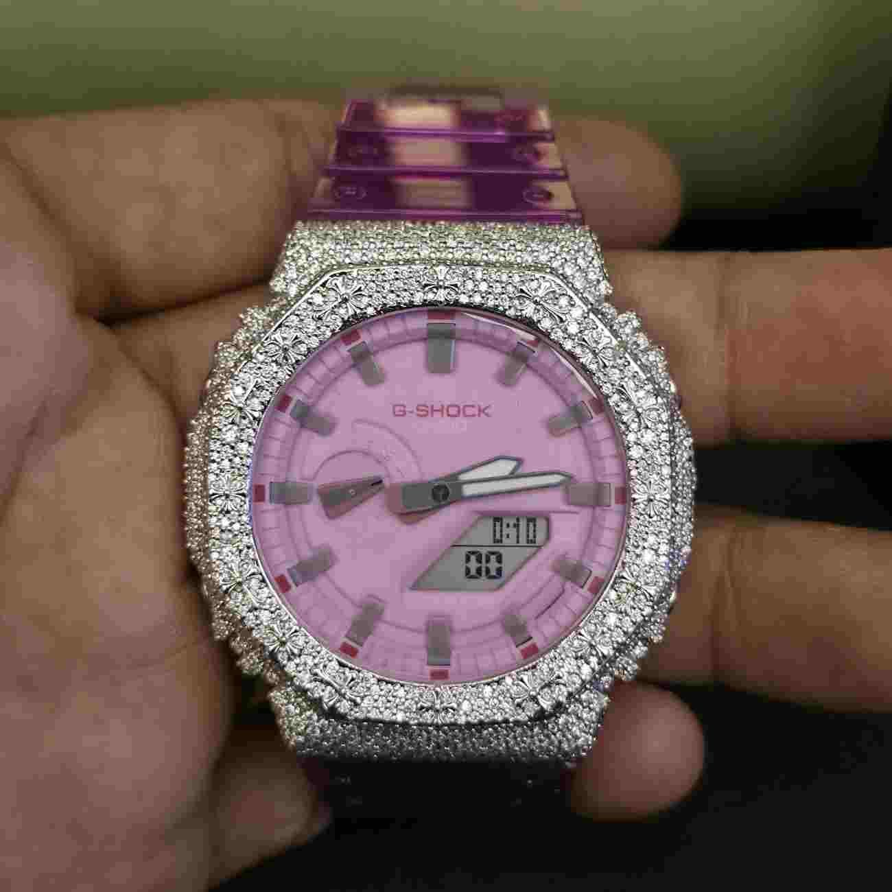 Women's Half Iced Out Purple Dial Custom Diamond Case For Her Alternate View
