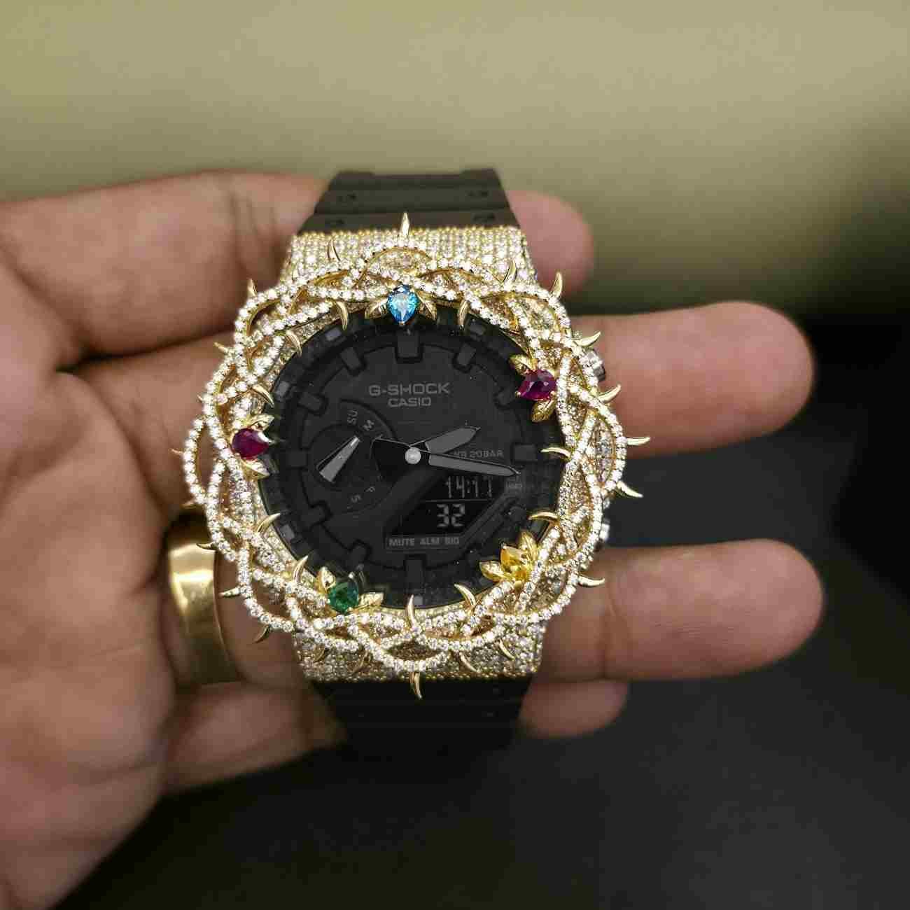 Unique Designer Half Iced Out Black Dial Custom Diamond Case Alternate View