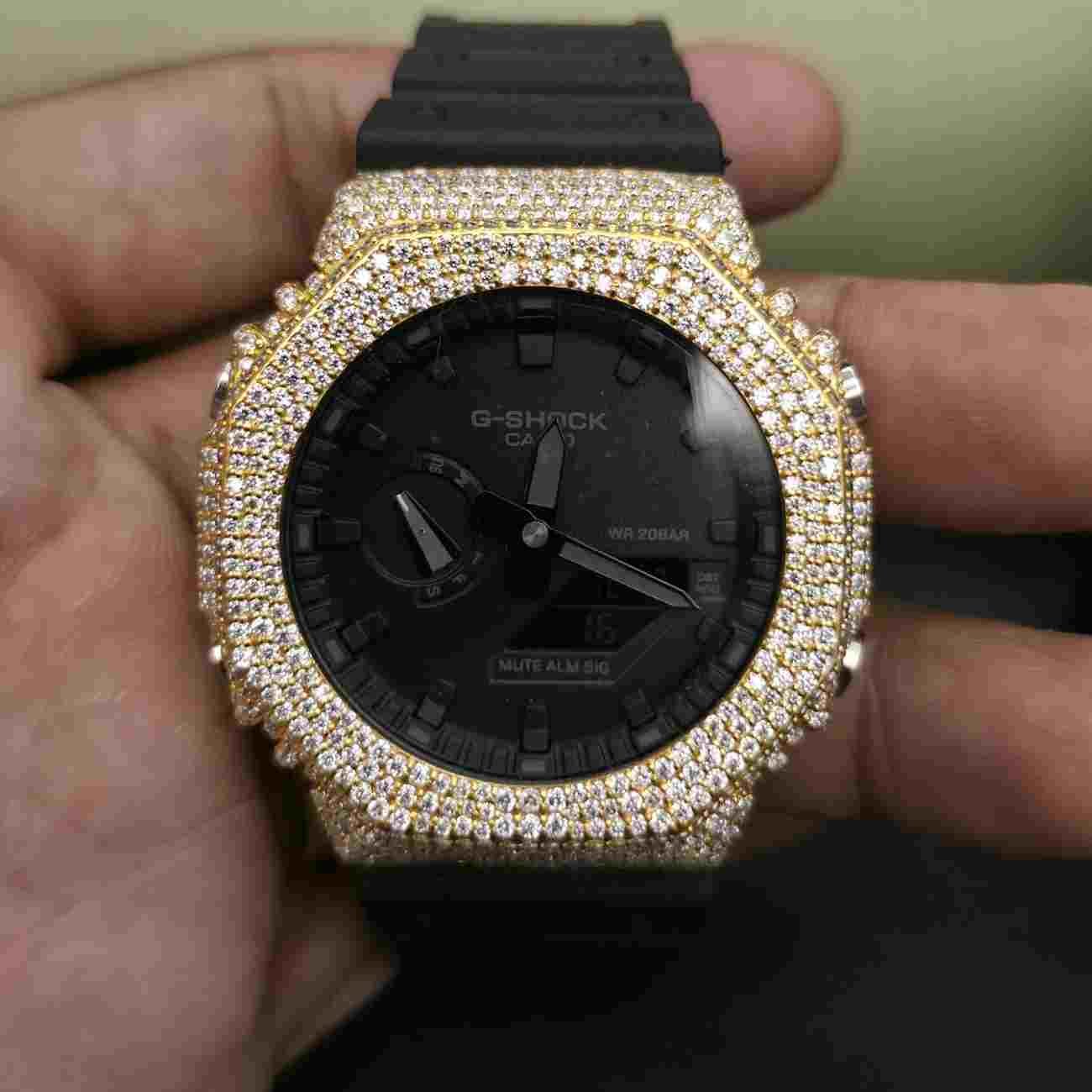 Half Iced Out Yellow Gold And White Two Tone Custom Diamond Case Alternate View