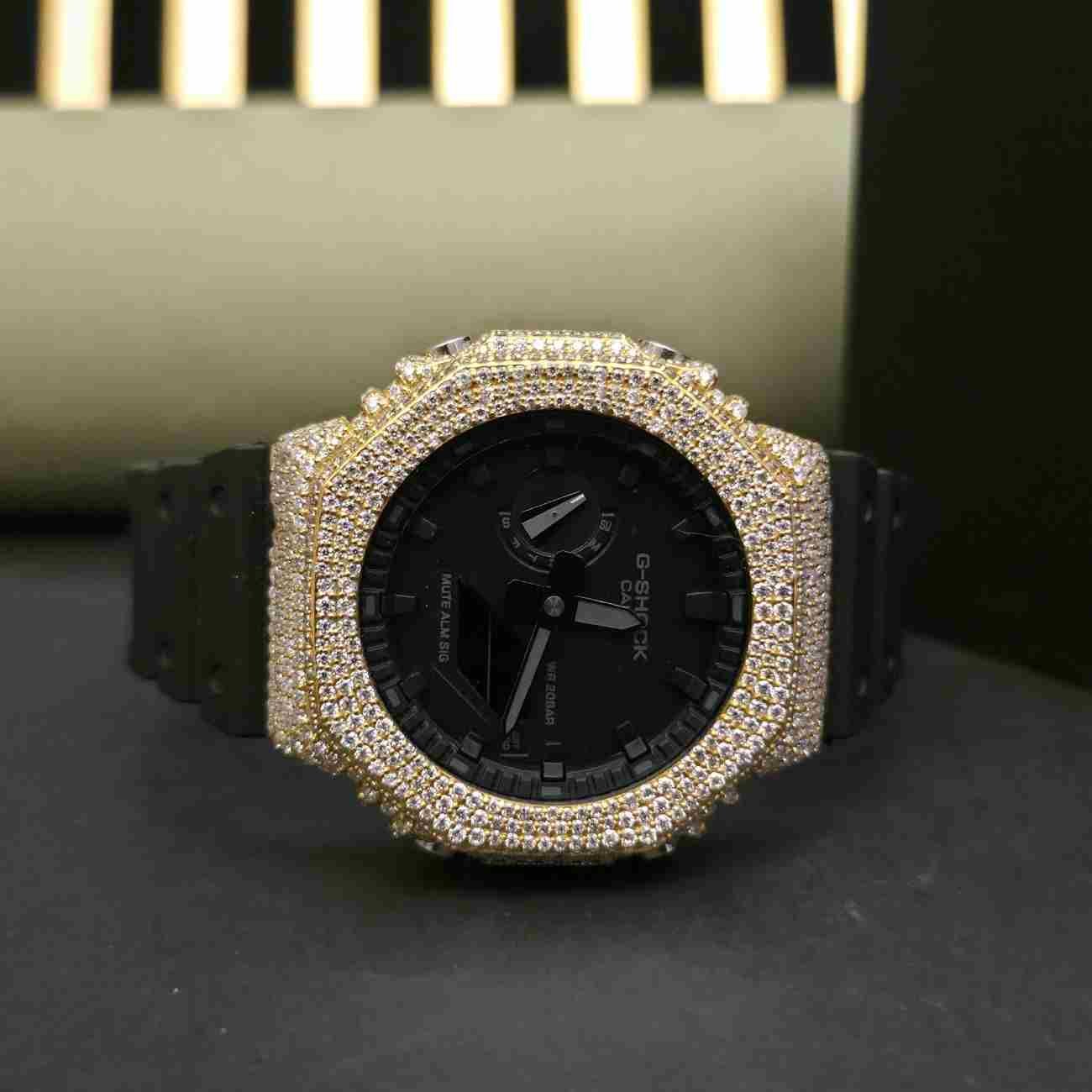 Half Iced Out Yellow Gold And White Two Tone Custom Diamond Case