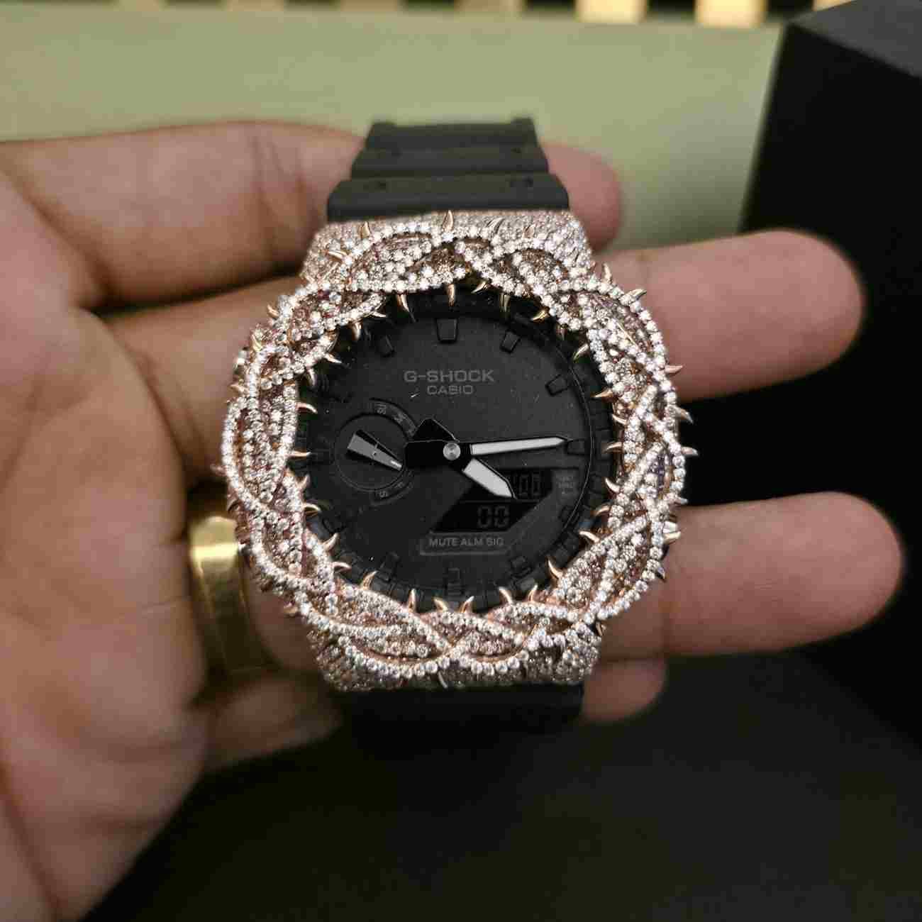 Designer Half Iced Out Two Tone Rose Gold And White Custom Diamond Case Alternate View