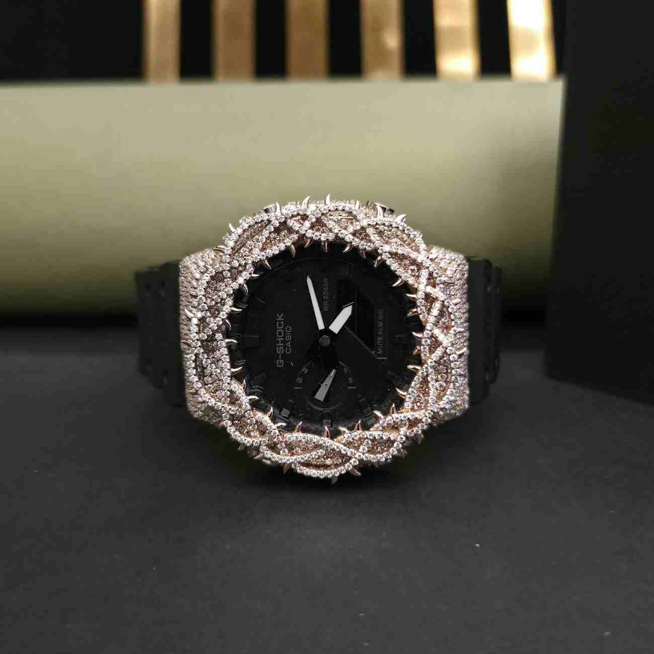 Designer Half Iced Out Two Tone Rose Gold And White Custom Diamond Case