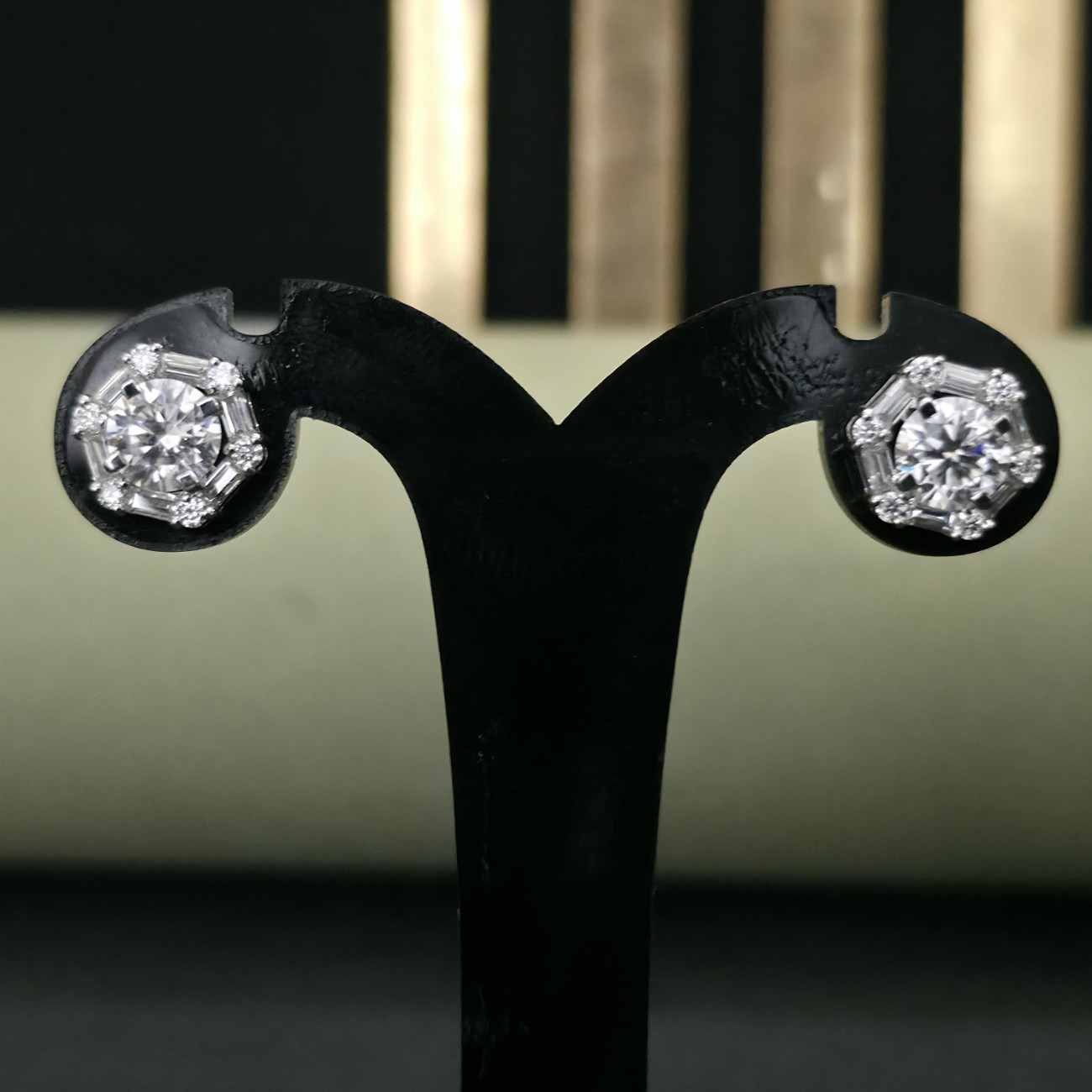 Minimalist Round Solitaire Baguette Stud Diamond Earring