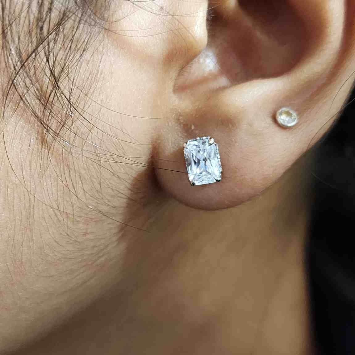 Solitaire Radiant Diamond Stud Earrings Alternate View