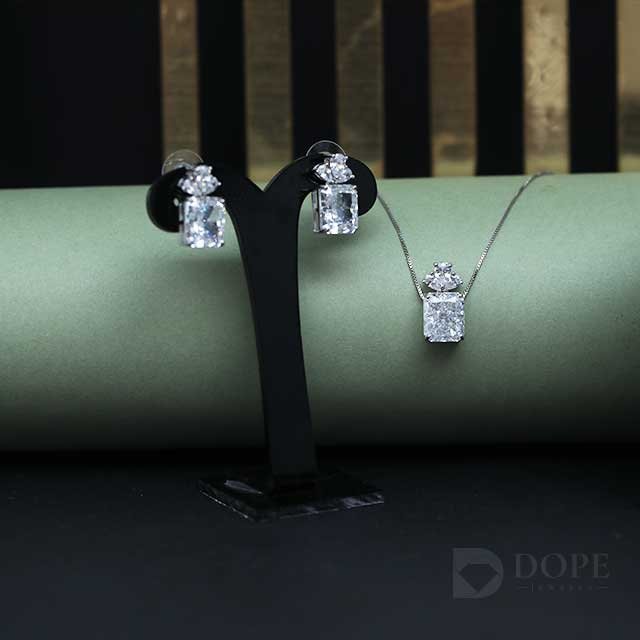 Charming Radiant Diamond Necklace Earrings Set Alternate View