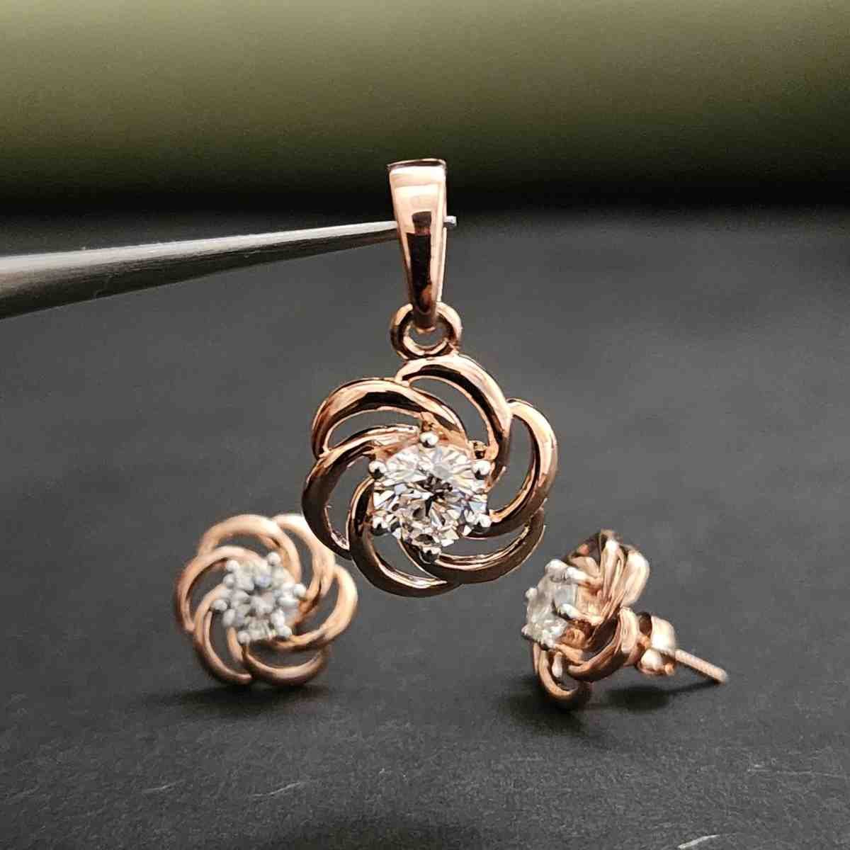 Unique Flower Diamond Necklace and Earrings Set Alternate View