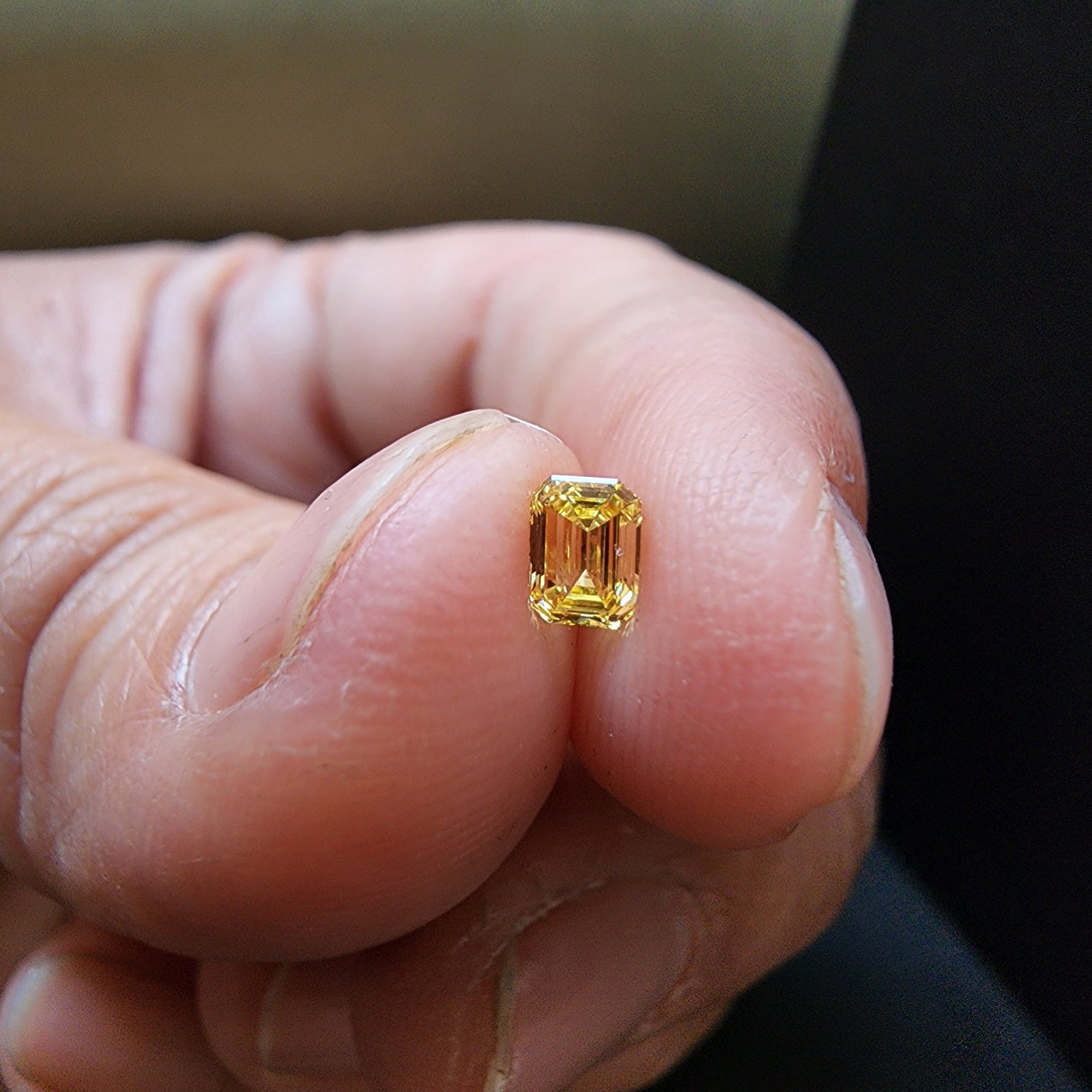 Elegant 0.20CT CVD Lab Grown Emerald Cut Fancy Yellow Color Filled IGI Certified Diamond Alternate View