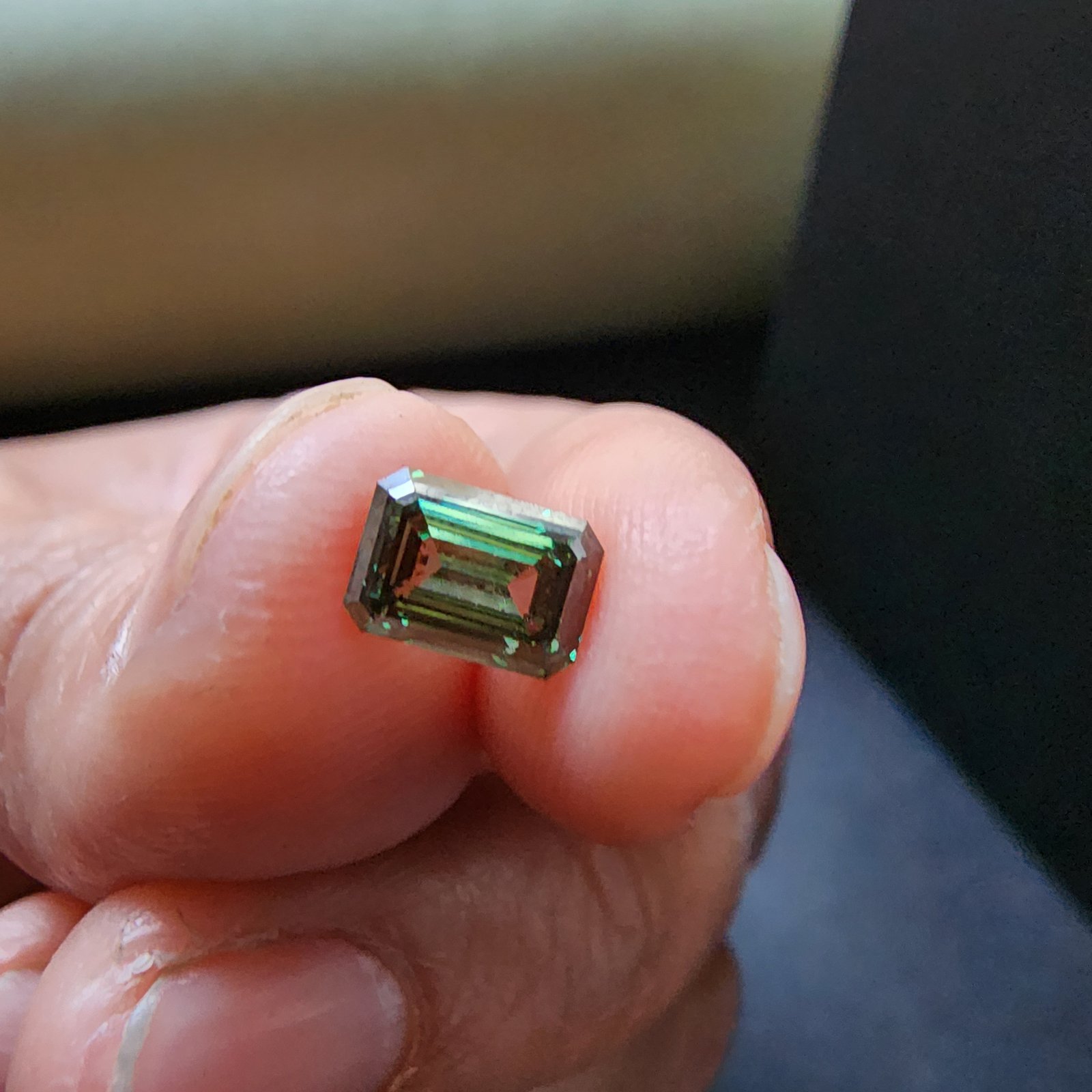0.92CT Fancy Green Color CVD Lab Grown Emerald Cut Diamond Alternate View