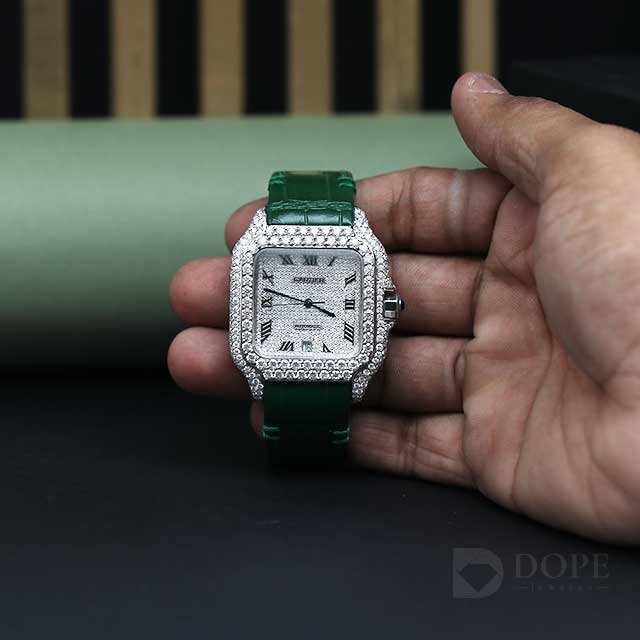 Elegant Square Shape Half Iced Out Diamond Watch Alternate View