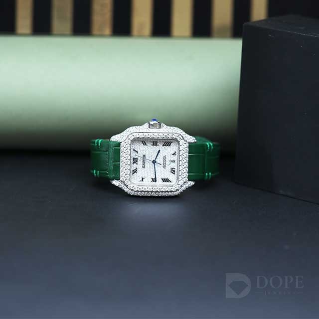Elegant Square Shape Half Iced Out Diamond Watch