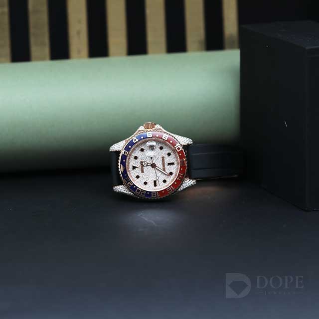 Premium Half Iced Out Diamond Watch With Rubber Band