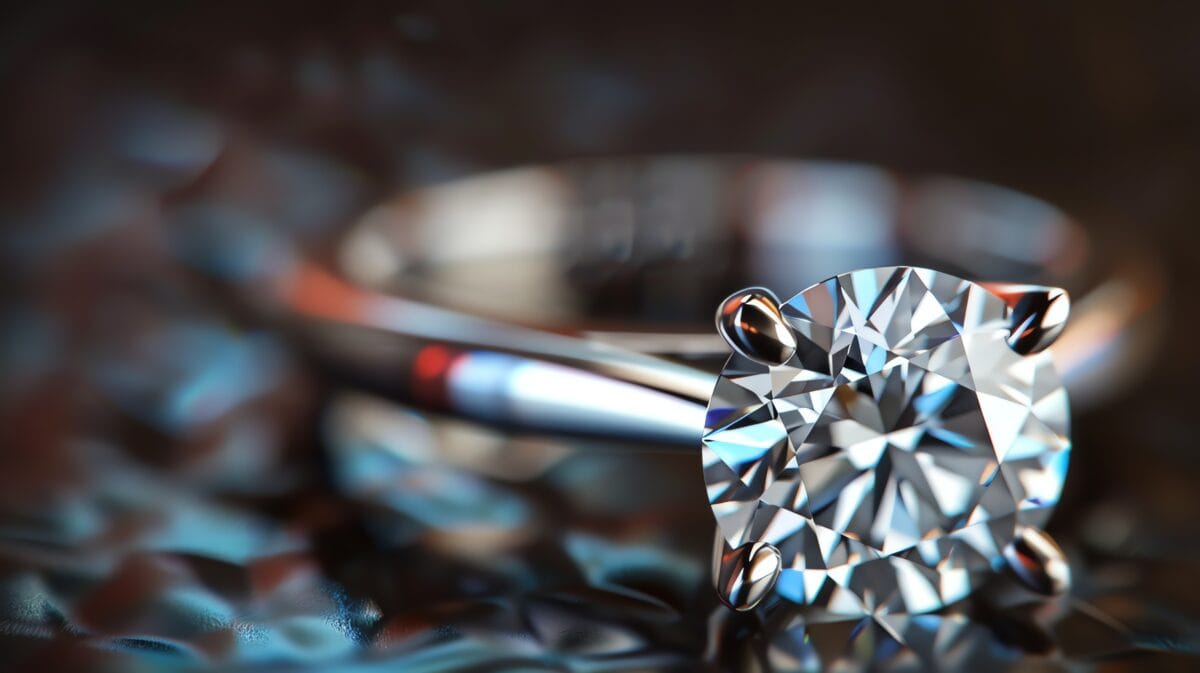 Close-up of solitaire ring featuring a round brilliant cut lab diamond jewellery design