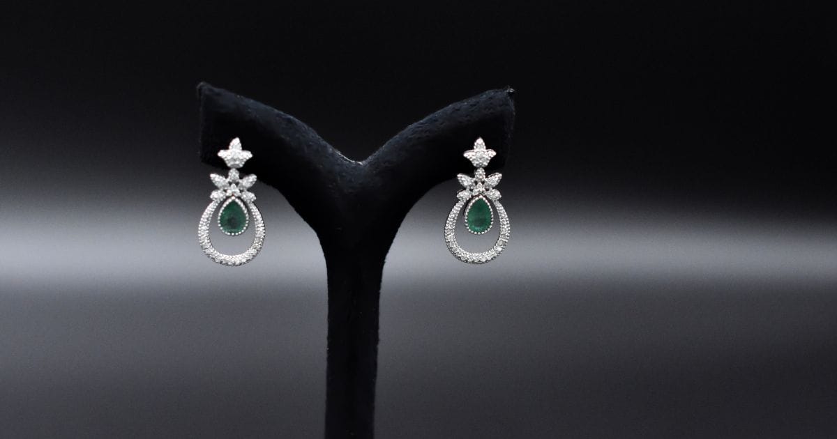 Close-up view of an elegant diamond earring for women with a timeless, modern design.