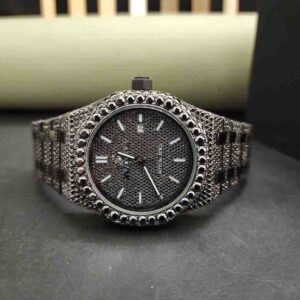 Elegant Mossianite Diamond Luxury Stainless Steel Round Case Baguette Dial Analog Watch