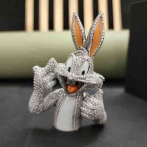 Luxury Stainless Steel Moissanite Bunny Full Ice Out Charm Pendant