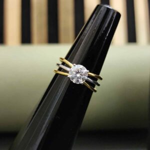 Exclusive Three Row Yellow Gold Round Cut Engagement Ring