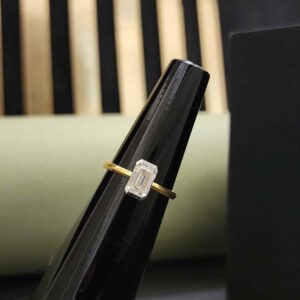 Unique Emerald Cut Moissanite Yellow Band Ring