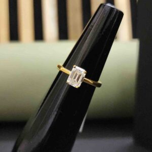 Elegant Emerald Cut Yellow Gold Moissanite Ring