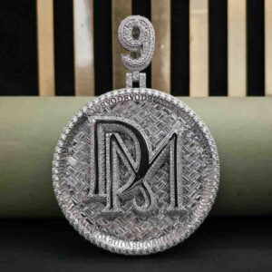 Elegant Full Iced Out Baguette And Round Cut Diamond DM Pendant
